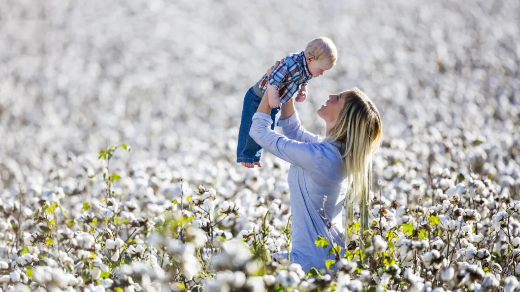 Cotton field mother child