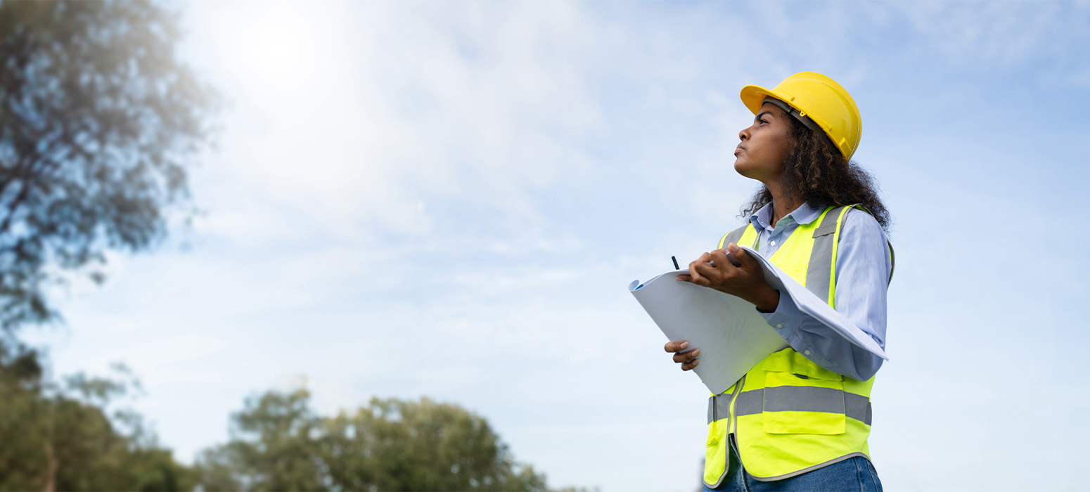 Woman engineer with signal reflective tapes